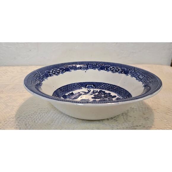Allertons Flow Blue Willow - England - Flared Serving Blue Willow Vegetable Bowl - Picture 4 of 12